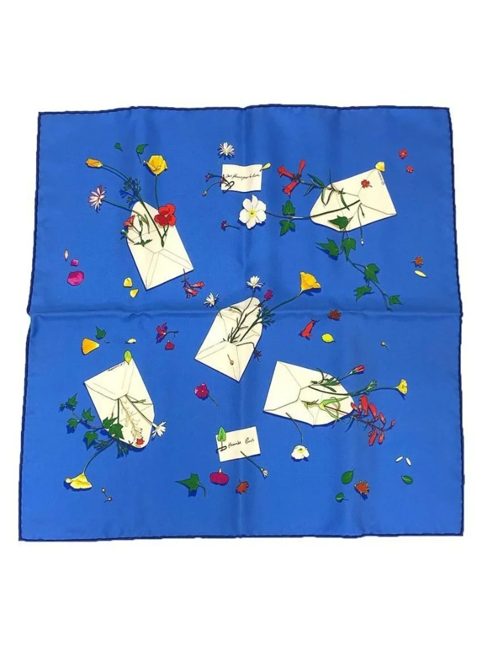 Hermes Scarf Carre 45 Des Fleurs Pour le Dire Flower Letter Blue